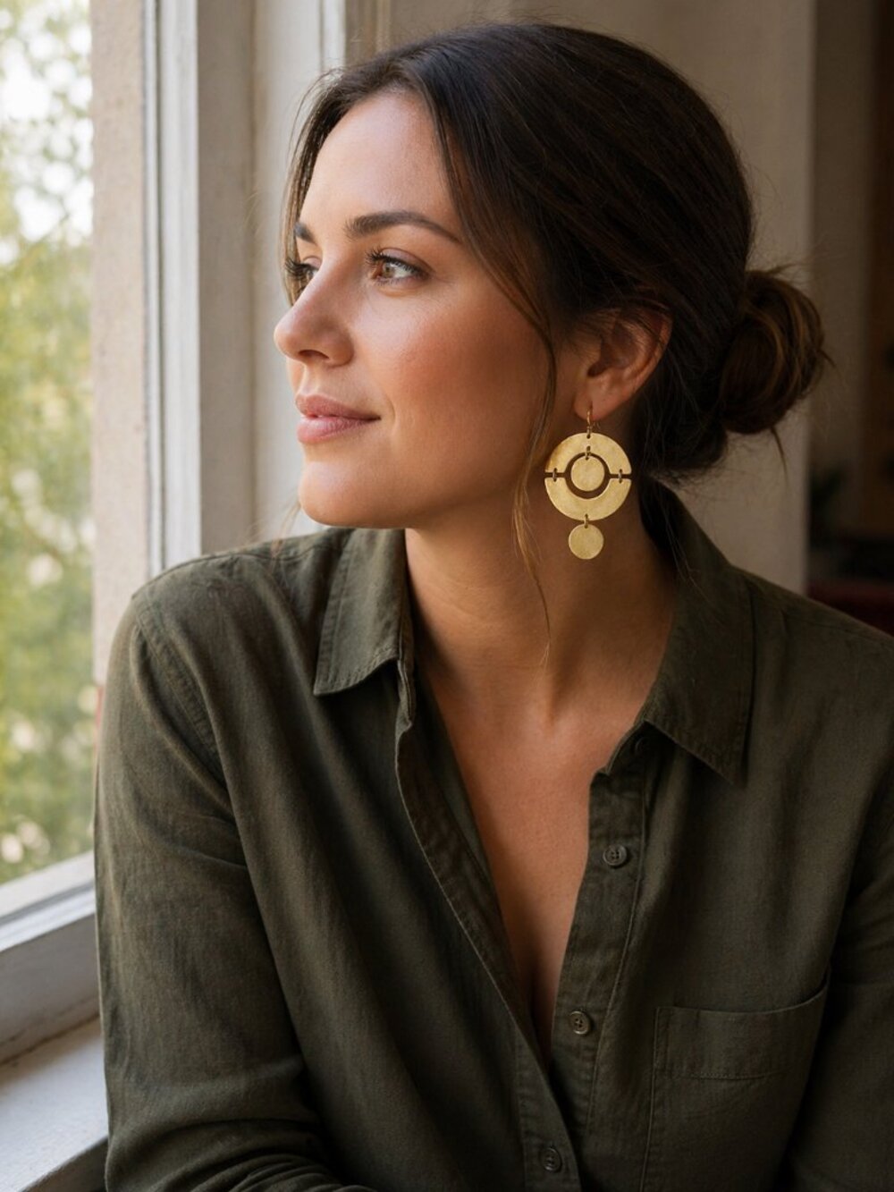 Sculpted! Susan Shaw Gold Geometric Circle Earrings